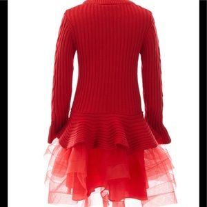 Bonnie Jean Bell-Sleeve Cable-Knit/Mesh Tutu Dress